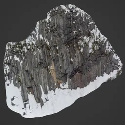 High-detail 3D scan of a snowy mountain cliff, ideal for Blender 3D projects and landscape simulations.