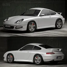 "Highly detailed Porsche 911 3D model for Blender 3D, featuring a full body profile pose with restored white color and dark tint. Perfect for archviz and studio rendering, with a mid-detail interior and excellent exterior design."