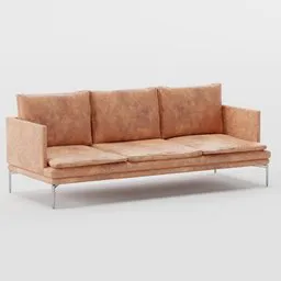 High-detail tan leather sofa 3D model with realistic textures, optimized for Blender rendering.