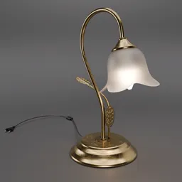 Brass flower-designed 3D table lamp model with petal shade for Blender rendering and visualization.