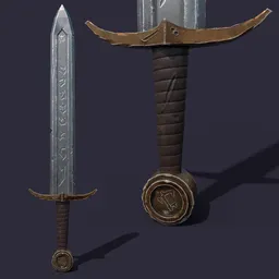 Medieval Sword damaged Game ready