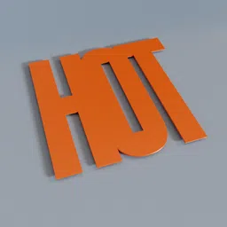 Orange 3D model of stylized text 'HOT' for Blender rendering, showcases tabletop protection.