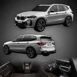High quality 3D BMW X3 model with detailed interior for Blender, suitable for archviz, animation, and game LODs.