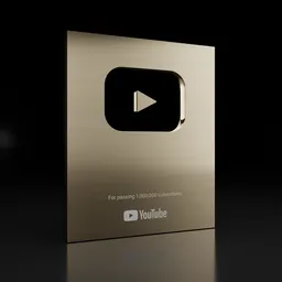 Detailed 3D rendering of a golden plaque award with play button symbol, suitable for Blender 3D artists.