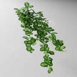 "Highly detailed artificial tendril Difenbachia plant model inspired by Per Kirkeby, perfect for indoor nature scenes, created using Blender 3D software and Bagapia addon for geometry nodes editing."