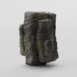 Detailed 3D cliff model with realistic textures and moss, optimized for Blender and suitable for game environments.