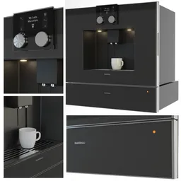 3D rendered espresso machine and drawer model, high detail, realistic textures, suitable for Blender projects.