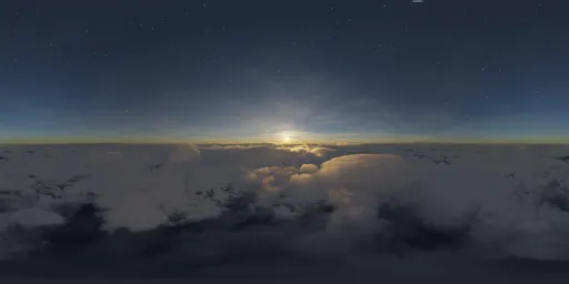 Illuminated clouds at dusk with a starry sky for realistic HDR lighting in 3D rendering.