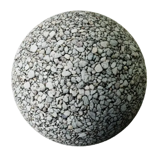 High-resolution gravel texture for 3D rendering, ideal for Blender and PBR material workflows.