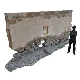 3D model of an eroded historic stone wall with high-detail textures, optimized for Blender rendering.