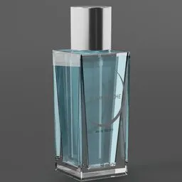 Detailed 3D Blender model of a 50 ml glass perfume bottle with removable lid and sprayer, customizable label design.