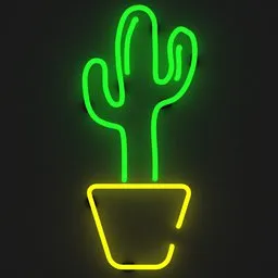 3D neon cactus sign model with illuminated green and yellow outlines for Blender wall-light projects