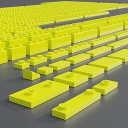 Detailed 3D render of assorted LEGO-style blocks, ideal for Blender modeling and custom design creations.