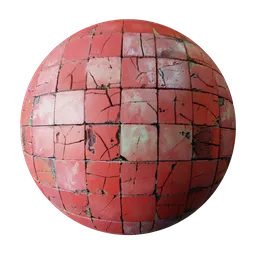 Dirty old red tiles with cracks