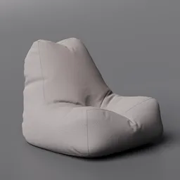 Realistic 3D-rendered grey bean bag chair model with detailed fabric texture for Blender 3D visualization.
