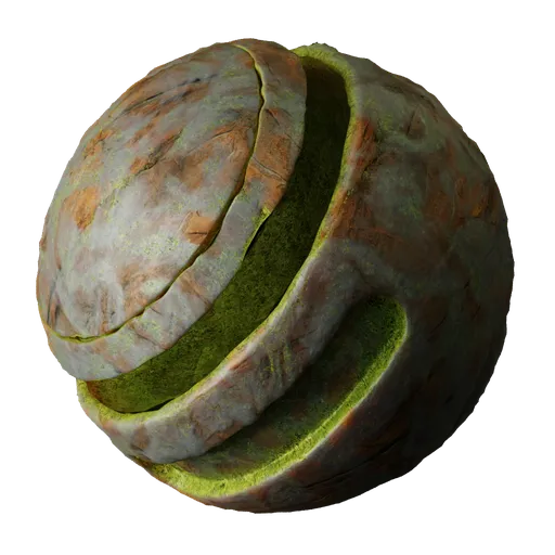 High-resolution eroded mossy rock texture for 3D PBR material rendering in Blender and other 3D applications.