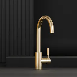 Detailed 3D-rendered brass kitchen faucet model designed for Blender with a modern, sleek appearance.