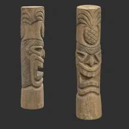 Tiki God Tropical Leaf Statue Moss Wood