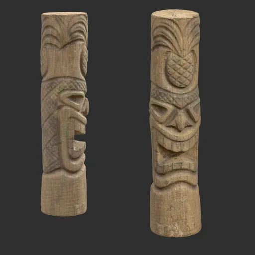 Tiki God Tropical Leaf Statue Moss Wood