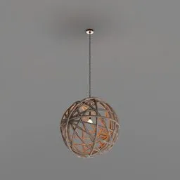 "Rustic Natural chandelier: A stunning ceiling light fixture featuring a wooden ball design, emitting captivating volumetric lighting. Perfect for Blender 3D scenes and projects requiring a touch of rustic elegance."