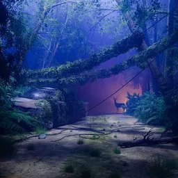 Abandoned car in a forest