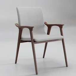 "A stylish coral armchair with clean curves, perfect for elegant and comfortable interiors - rendered in Redshift for Blender 3D. Featuring a white seat and wooden frame, this armchair is a must-have for any furniture catalog or 3D modeling project."