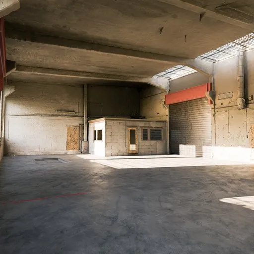 Detailed 3D-rendered industrial warehouse scene with realistic textures, ideal for Blender projects.
