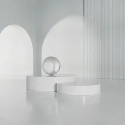3D minimalist scene with spherical object on curved podium, Blender model for creative design.