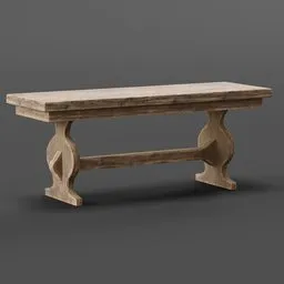 Rustic 3D wooden table model with detailed textures, ideal for Blender medieval scene rendering.