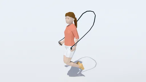 Low Poly 3D model of a girl with separate hair and rope meshes for CG visualization in Blender.