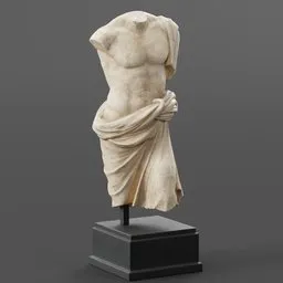 Marble Torso Statue on Pedestal sculpted in Blender