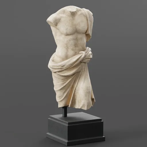 Marble Torso Statue on Pedestal sculpted in Blender