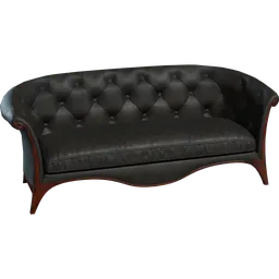 Detailed black leather chesterfield sofa 3D model with tufted upholstery for Blender rendering.