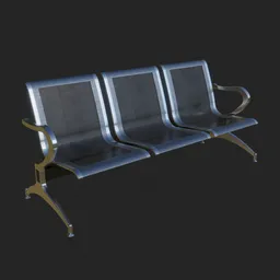 Detailed 3D model of a modern public bench with metallic arms and blue seating suitable for Blender renderings.