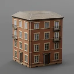 Simple Low Poly Red Bricks Building