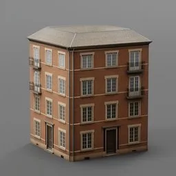 Simple Low Poly Red Bricks Building