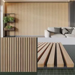 Detailed 3D model of an acoustic wood panel with adjustable slats for Blender, perfect for interior design visualization.