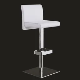 Sophisticated white leather adjustable stool 3D model with chrome base, perfect for modern interior design renders in Blender.
