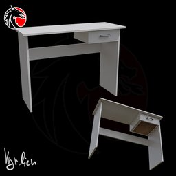 High-quality white 3D model of modern desk with open drawer, ready for Blender 3D rendering and design.