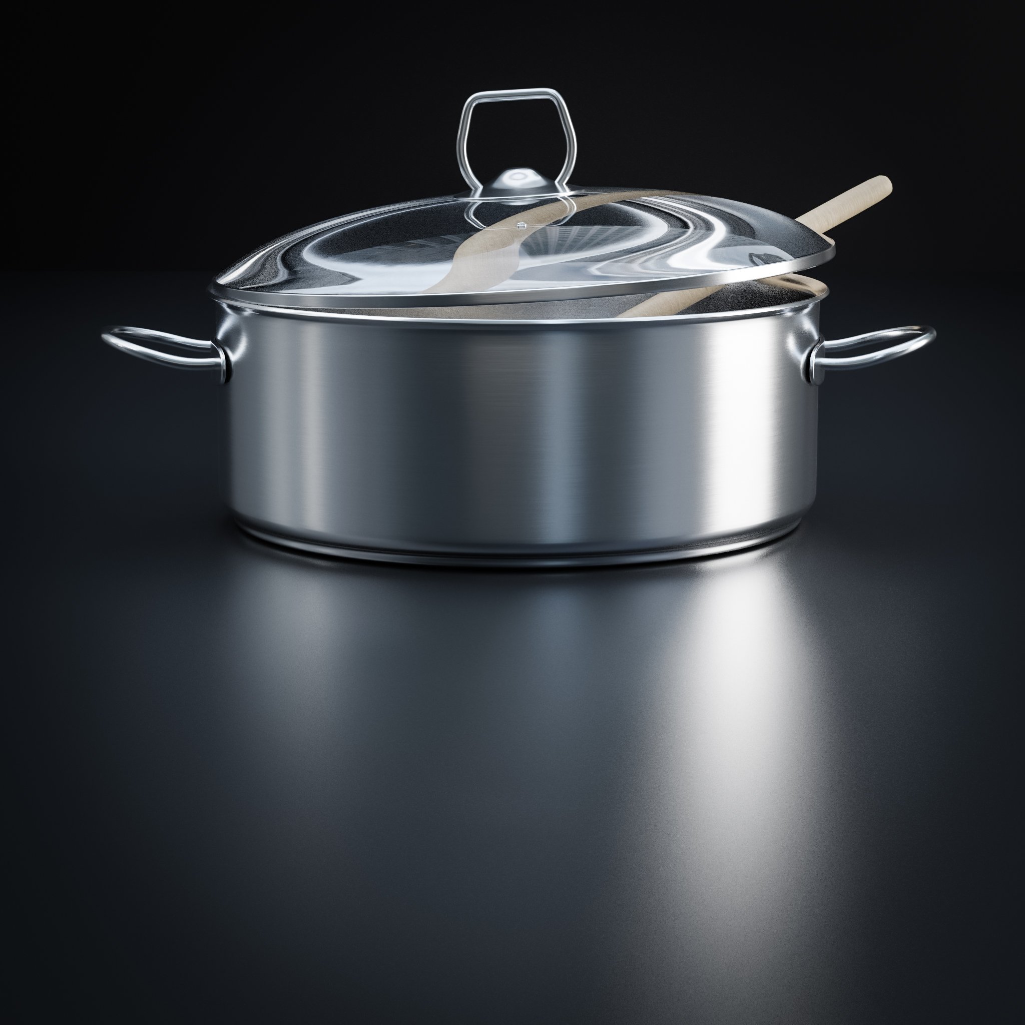 Cooking pot with lid and wooden spoon | Kitchenware models | BlenderKit