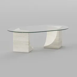 Glass and Travertine Oval Coffee Table