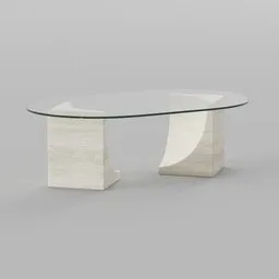 Glass and Travertine Oval Coffee Table