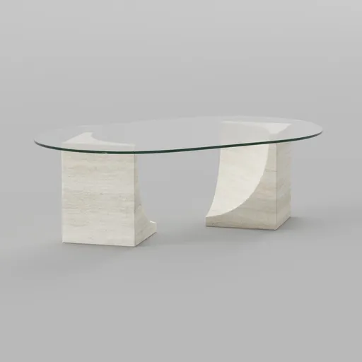 Glass and Travertine Oval Coffee Table