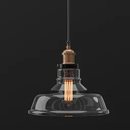 Realistic Blender 3D model of a transparent glass pendant lamp with Edison bulb and brass details.