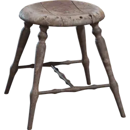 Detailed rustic wooden stool 3D model with textured surfaces, ideal for Blender rendering projects.