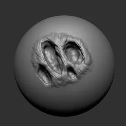 3D sculpting brush imprint of alien features for detailed creature modeling in Blender.