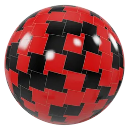 Glossy red and black checker pattern PBR texture for 3D rendering.