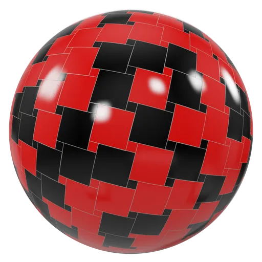 Glossy red and black checker pattern PBR texture for 3D rendering.