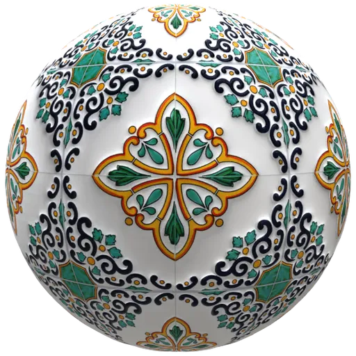 Seamless PBR ceramic tile texture with adjustable scale, rotation, and roughness for 3D modeling and rendering.