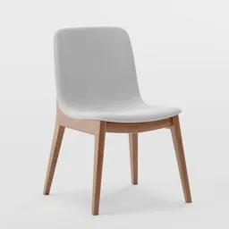 3D-rendered modern chair with wooden legs and sleek white seat, compatible with Blender.